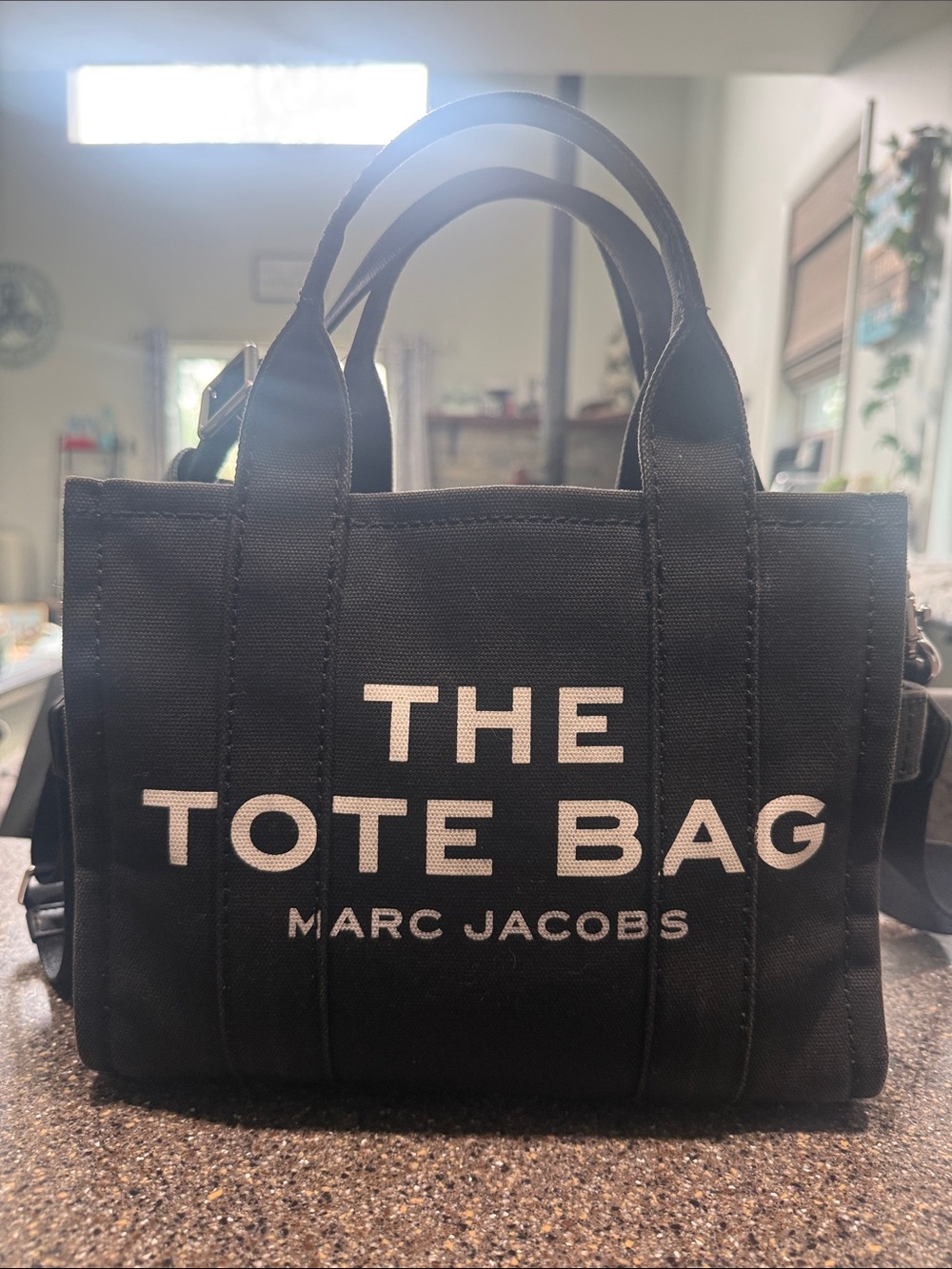 Marc Jacobs Black Canvas 'The Tote Bag' with White Logo and original straps